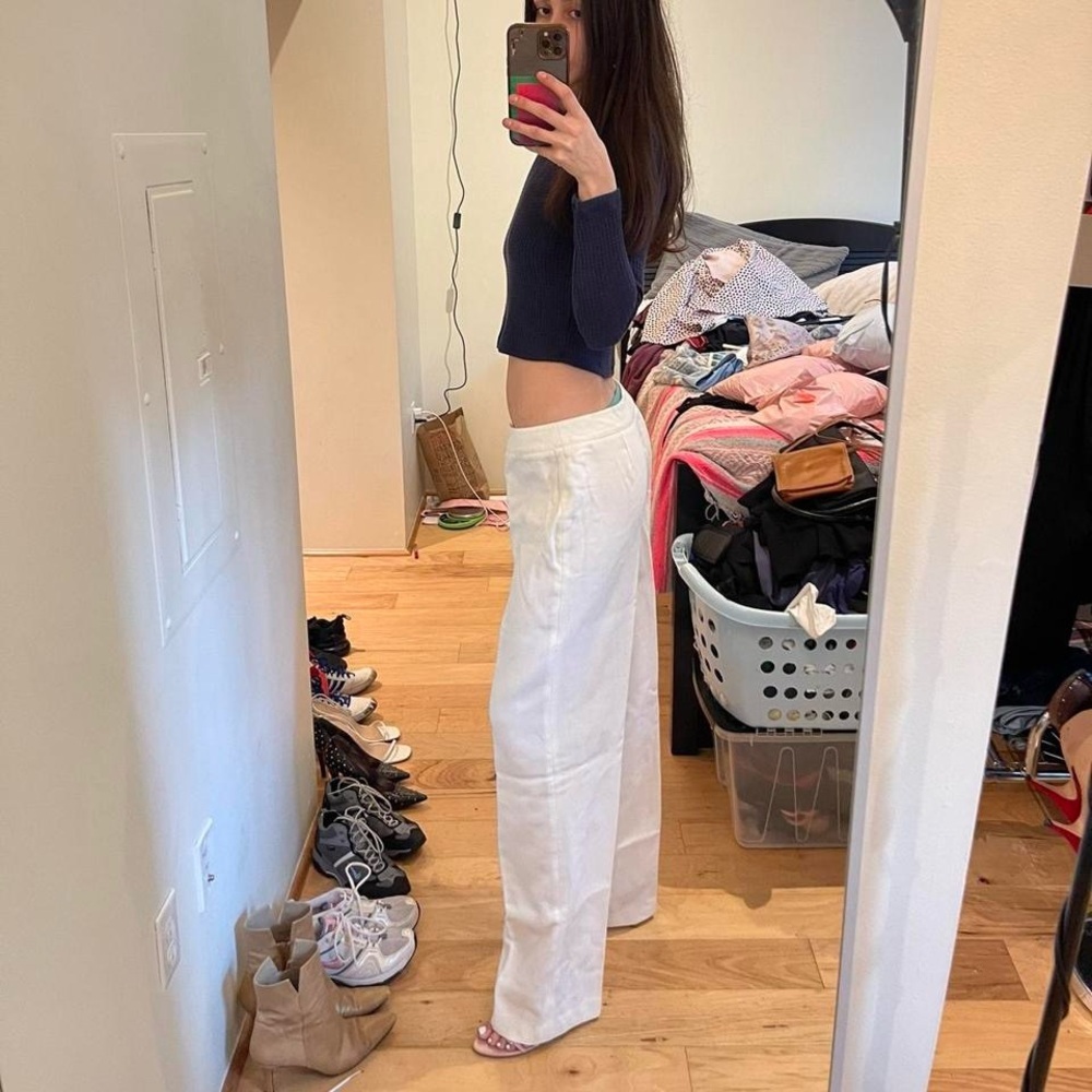 White Wool Wide-Leg Trousers - Picture 2 of 4